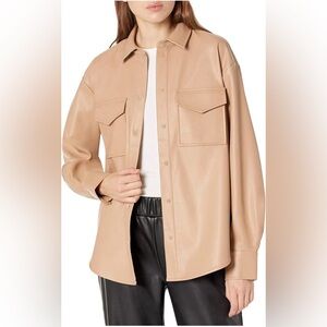 The Drop | Women's @Lisadnyc Faux Leather Tan Long Shirt Jacket XL NWT